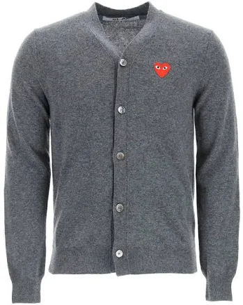 Comme Des Garcons Play Wool Cardigan With Heart Patch In Grey