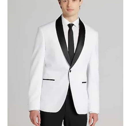 Egara Slim Fit White Shawl Lapel Dinner Jacket for Men in Size 40 Regular – Single-Breasted Tuxedo Jacket