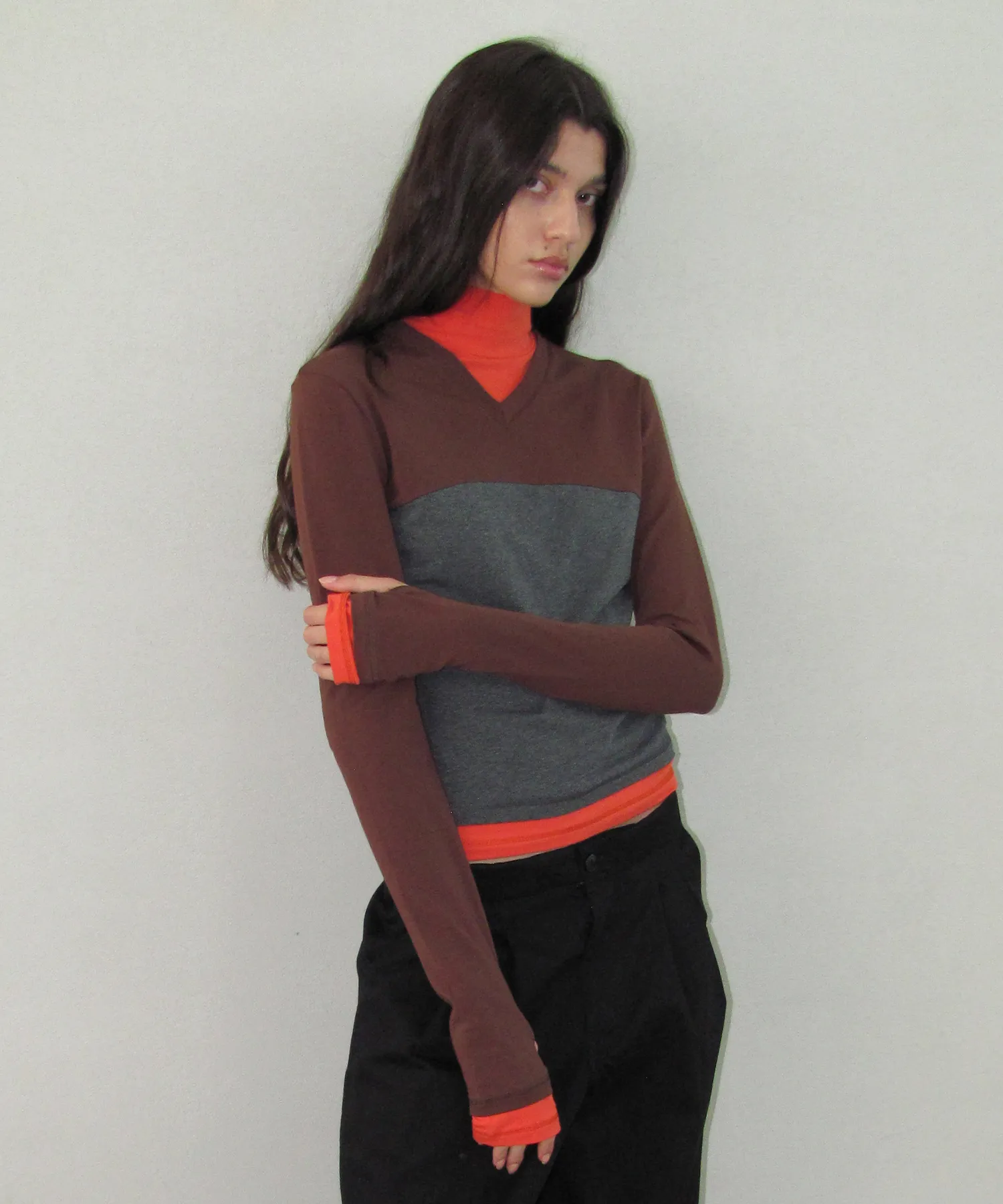Color Block Collar Top_Navy