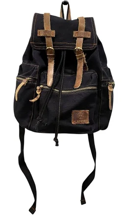 Aukmont Black Canvas Brown Leather Straps Lots Of Pockets Unisex