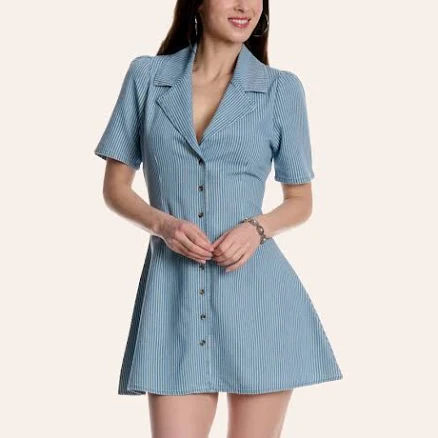 Women's Stripe Print Denim Mini Shirt Dress