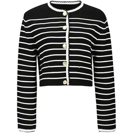 YCH COLLARLESS KNIT JACKET (BLACK/WHITE) by W Concept