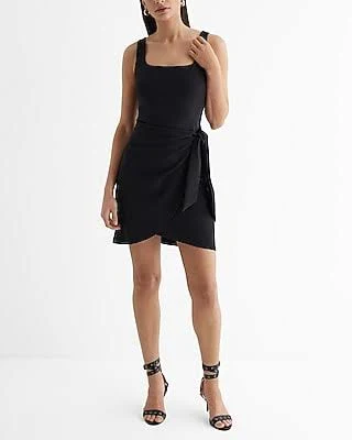 Express Women's Scoop Neck Sleeveless Tie Wrap Mini Dress