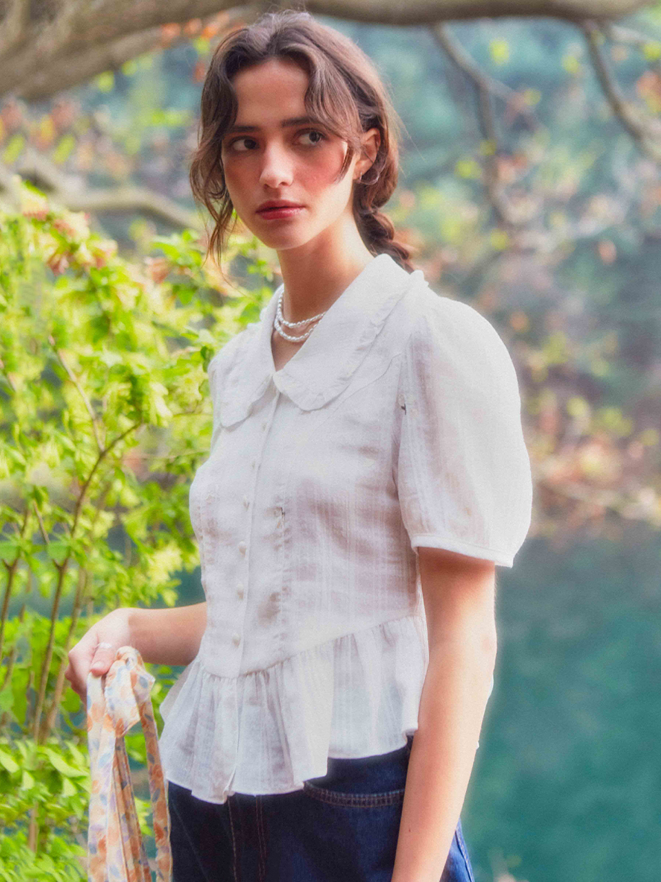 Flower Embroidered Frill Blouse