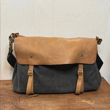 The House Of Flynn Bags | The House Of Flynn Tan Leather And Gray Messenger Camera/Diaper Bag | Color: Gray/Tan | Size: Os | Smalltownposh's Closet
