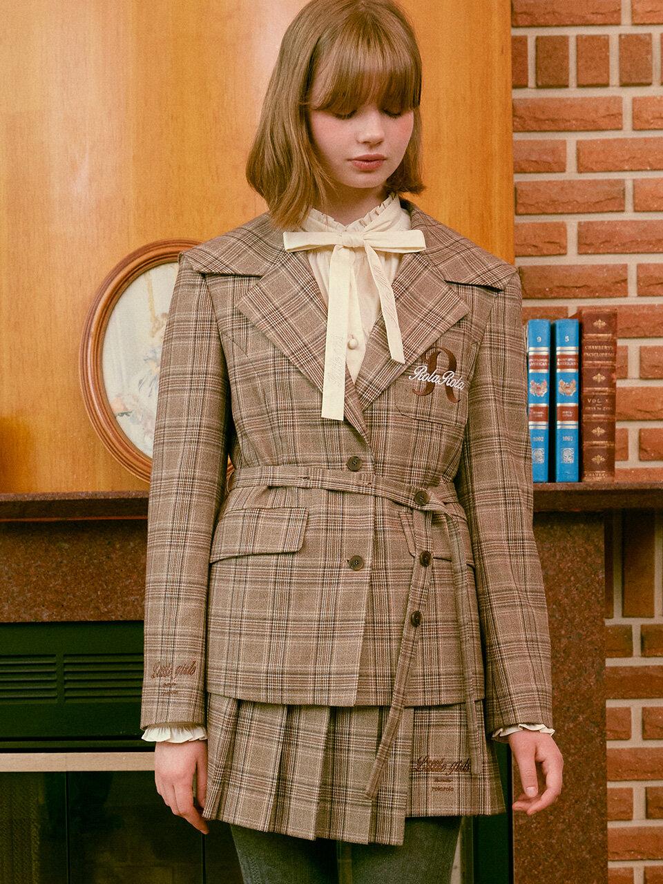 Check Pattern Sailor Collar Jacket_Brown