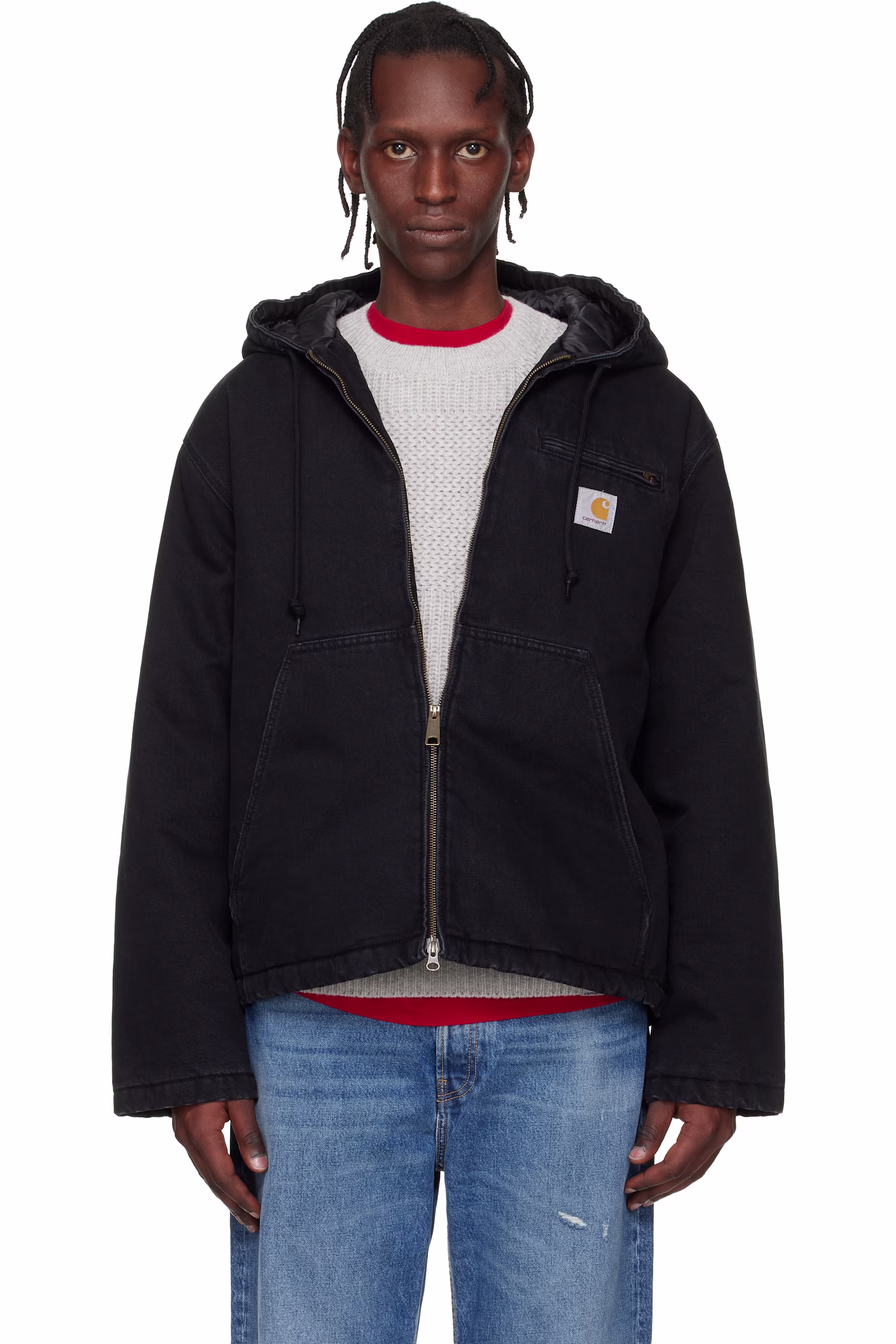 Black Bleached Zip Denim Jacket