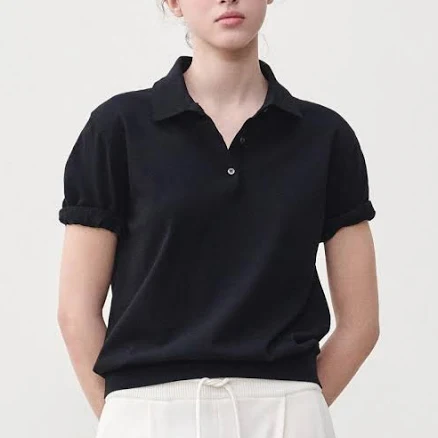 JRIUM Women Cotton Summer Essential Cable Polo Neck