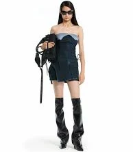 Dislocation Suit Bandeau Dress-Blue
