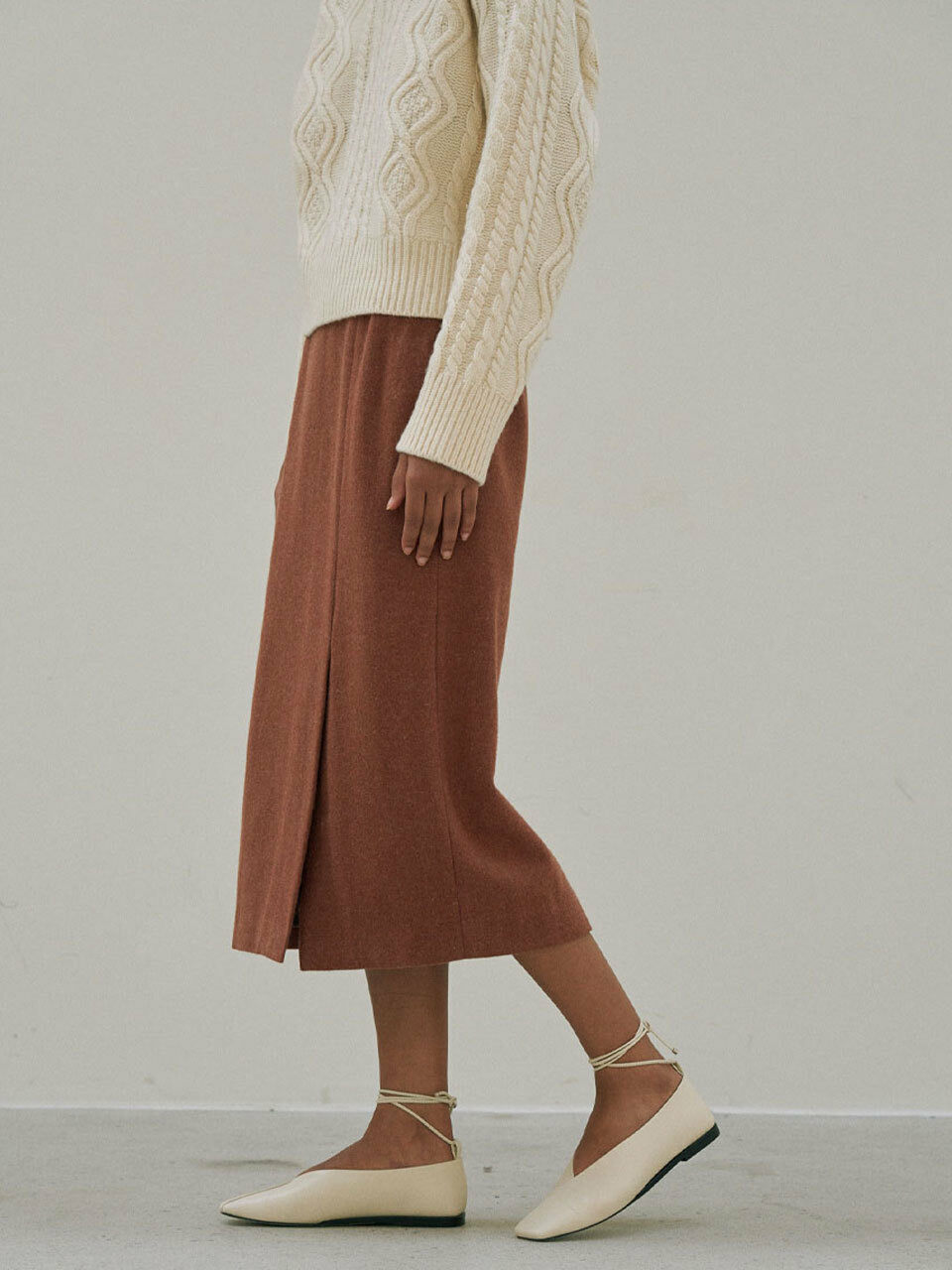 Wool Mid Calf Skirt_Brick