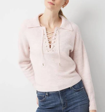 White House Black Market Women's Lace Up Collared Sweater
