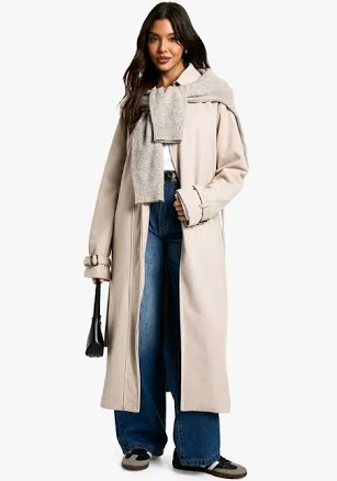 Boohoo Women's Belted Herringbone Wool Look Coat