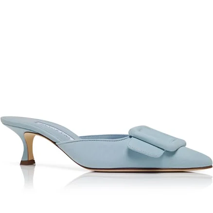 Manolo Blahnik Maysale Suede Buckle Mules