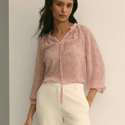 Brooks Brothers Women's Silk Georgette Heart-Motif Peasant Blouse