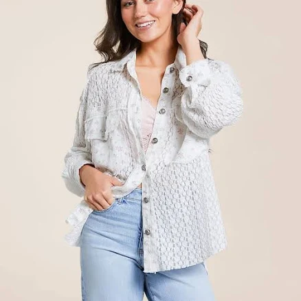 Cotton Lace Shacket with Buckle