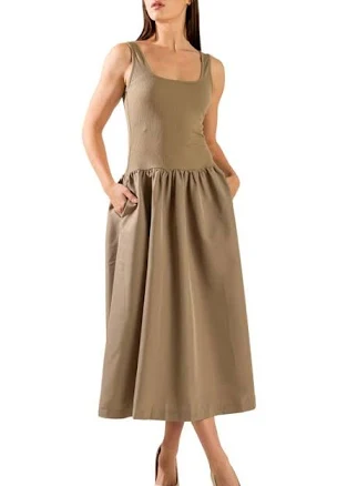 FREEMARKET Women's Sleeveless Mixed Media Maxi Dress