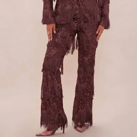 Fashion Nova Women's Dolly Fringe Flare Pants
