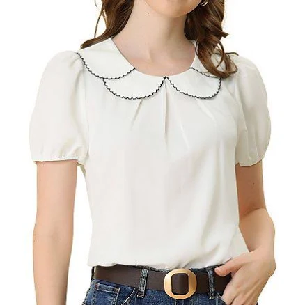 Allegra K Women's Peter Pan Collar Puff Sleeves Sweet Blouse