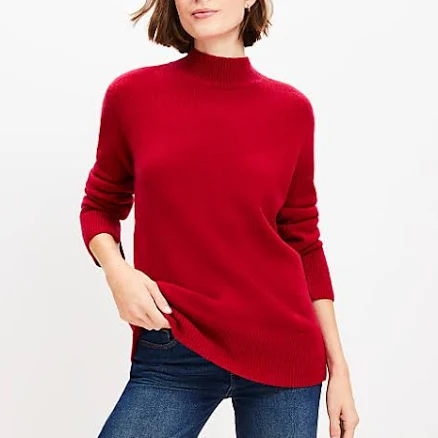 Loft Women's Cashmere Tunic Sweater with Slit Cuff