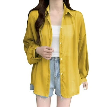 Women's Lightweight Sheer Chiffon Button Down Shirt