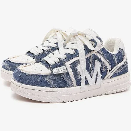 Distressed Patchwork Denim Sneakers