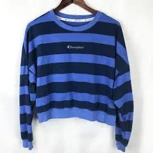 ADORABLE Blue Striped CHAMPION Long Sleeved T-Shirt - WOMAN'S M