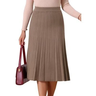 Inspire CHIC Women's High Waist Stretchy Pleated Midi Skirt