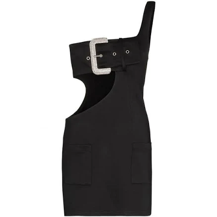 AREA Crystal Buckle Cutout Mini Dress