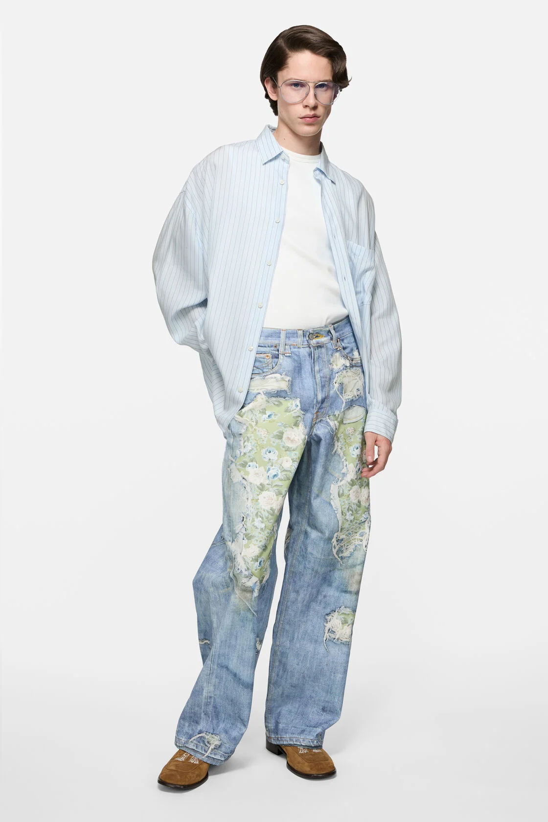 Blue & White Patch Striped Shirt