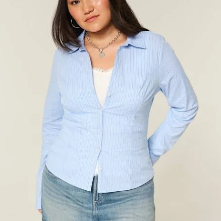Hollister Women's Stretch Poplin Button Front Shirt
