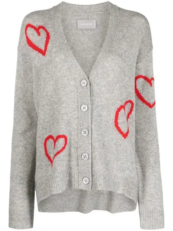 Heart-jacquard Cashmere Cardigan