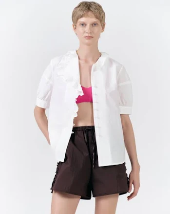 HUNCH Unbalanced Ruffle Trim Blouse