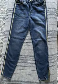 L'Agence Womens Metallic Stripe High Rise Skinny Jeans Blue Gold Tone Size 28