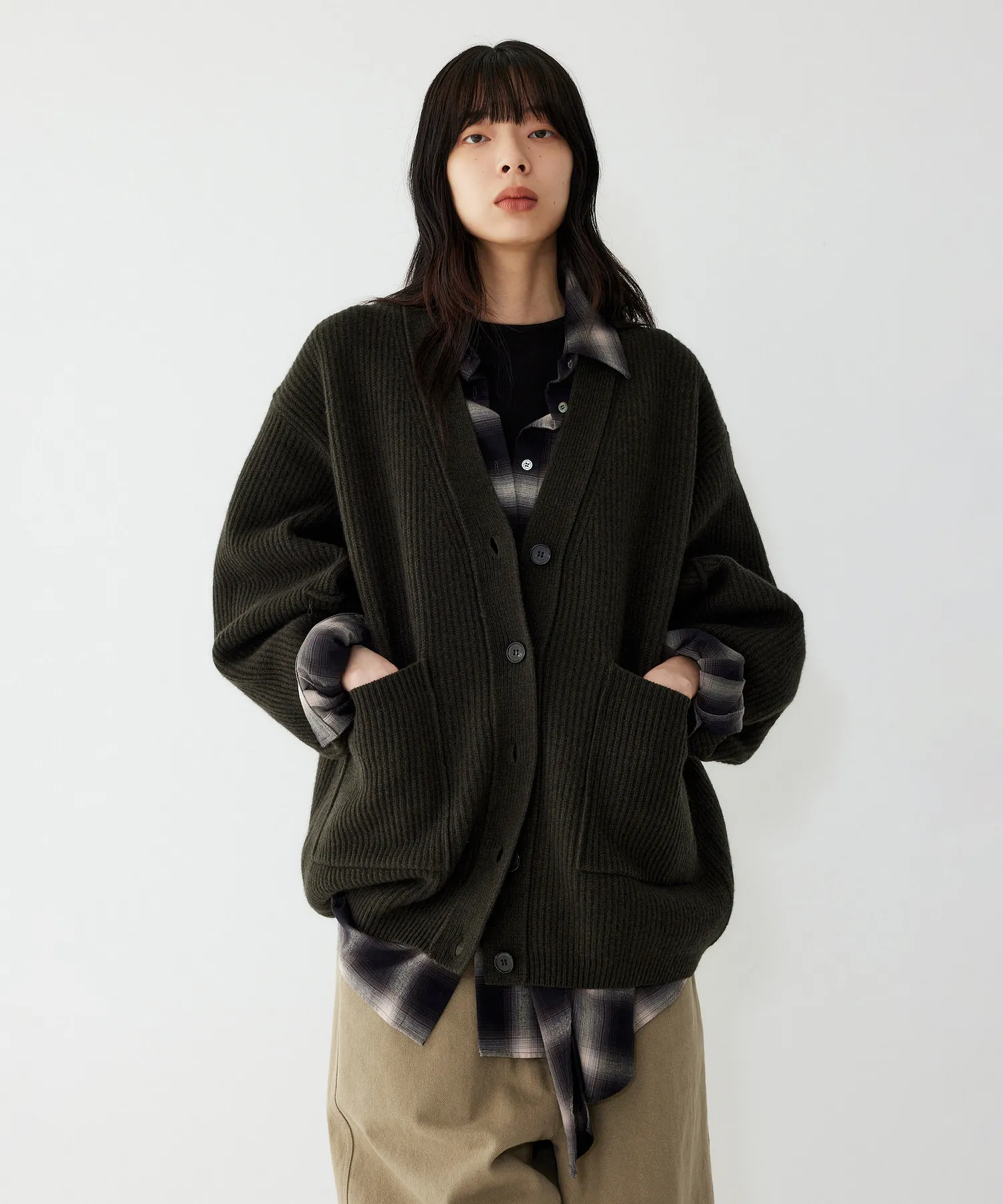 Heavy Oversized Cardigan _Khaki 9105451111