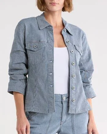 Democracy Women's Ruched Sleeve Stripe Shirt Jacket
