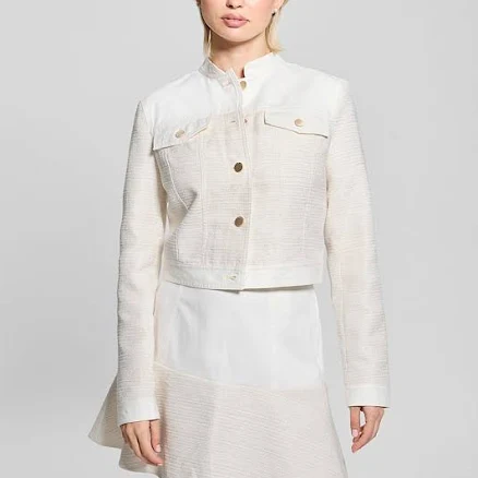 GUESS Elsie Tweed And Denim Jacket Womens