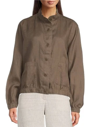 Eileen Fisher Women's Band Collar Organic Linen Jacket