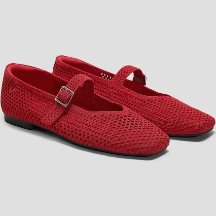 VIVAIA Women's Mesh Square Toe Mary Jane Ballet Flats with Buckle Arch Support