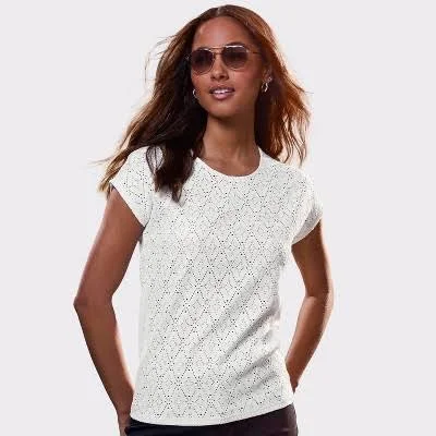 Lascana Women's Open Knit Short Sleeve Top