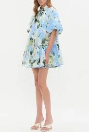 agatha floral print Mini Smock Dress in blue - XL