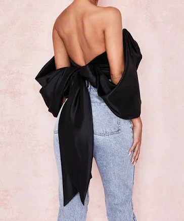 Elisetta Off Shoulder Plunge Satin Bustier