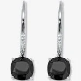 .14 Tcw Cushion Cut Genuine Black Spinel Sterling Silver Hoop Earrings, 22Mm