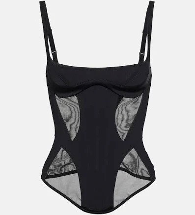 Mugler, Bonded Illusion bustier, Women, Black, US 14, Tops, Materialmix