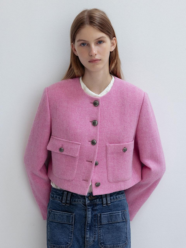 Pink Tweed Crop Jacket