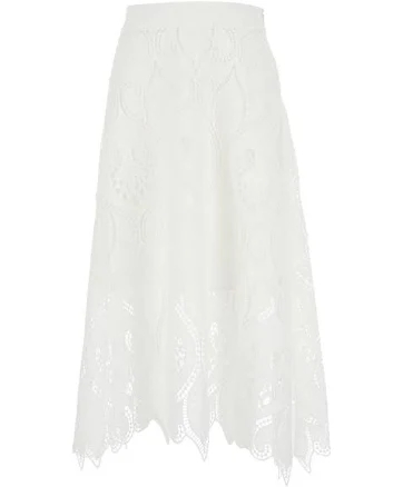 DERHY 'Danny Jupe' White Skirt With Lace Inserts And Side Closure In F