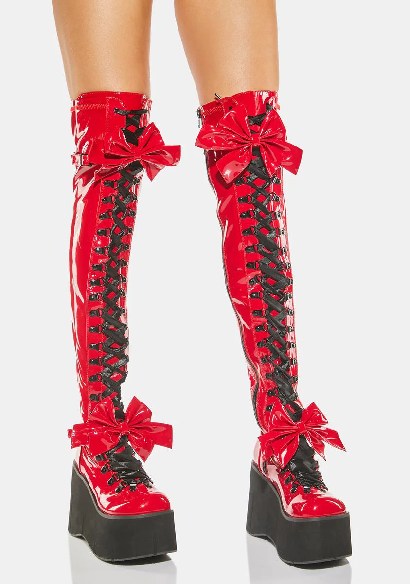 Demonia Kera 303 Bow Thigh High Platform Boots