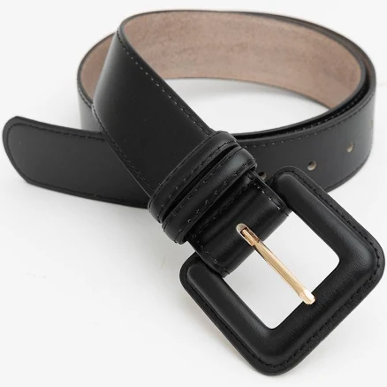Square-Buckle Genuine Leather Belt