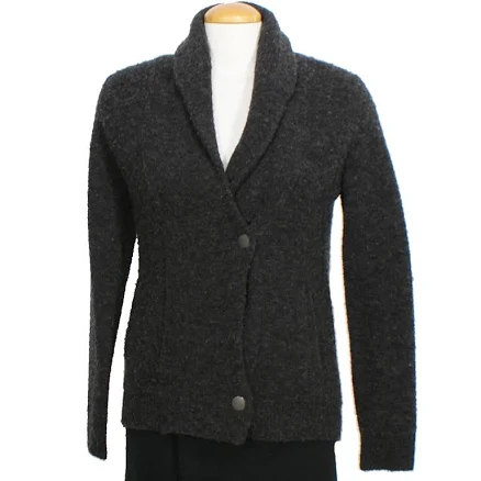Eileen Fisher Charcoal Gray Merino Wool Boucle Doubleknit Crop Jacket