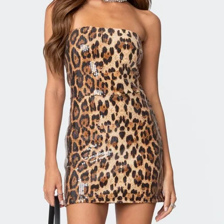 Edikted Women's Sequin Leopard Printed Mini Dress