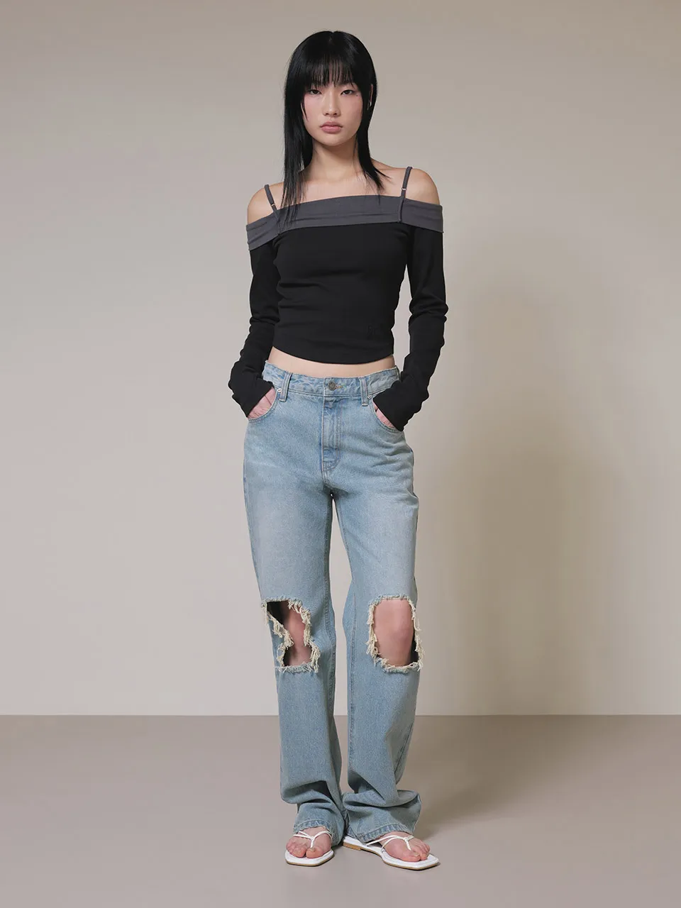 Destroyed Vintage Denim Pants in L_Blue VJ4SL150-AM